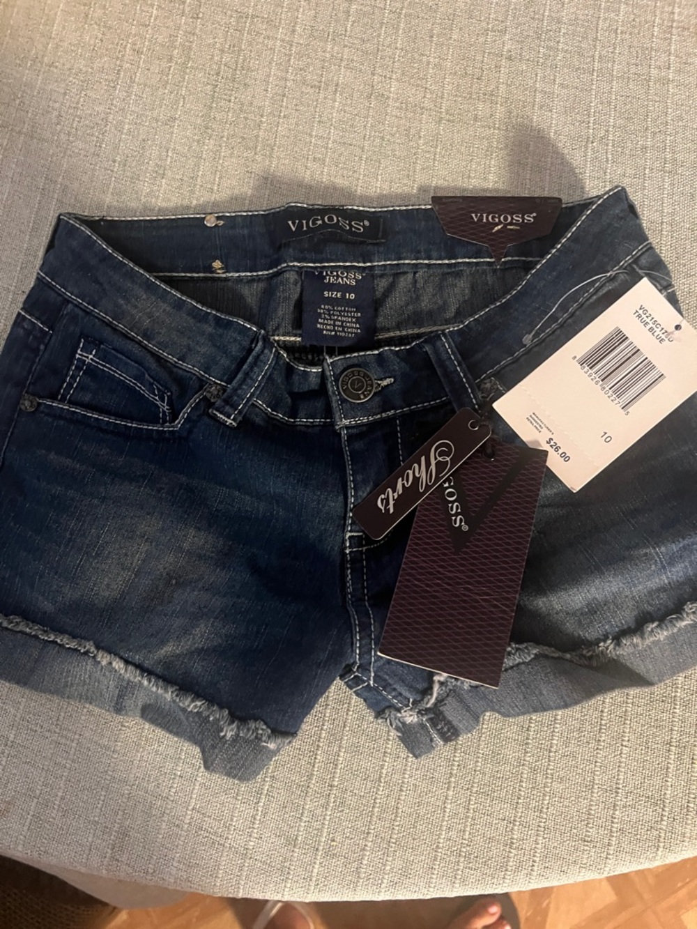 Vigoss Dark Indigo Frayed Hem Denim Shorts